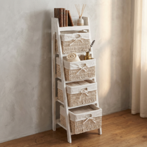 Scaffale cassettiera shabby vintage bianco