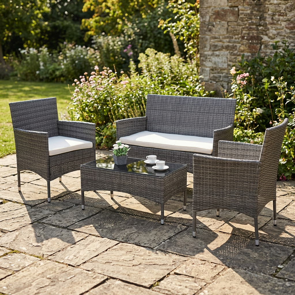 Set salotto da giardino MENDLER in polyrattan con cuscini