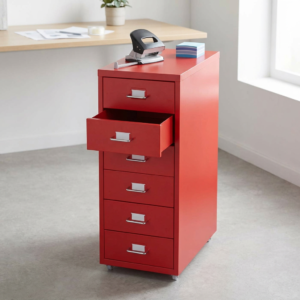 Cassettiera ufficio rossa con ruote e 6 cassetti