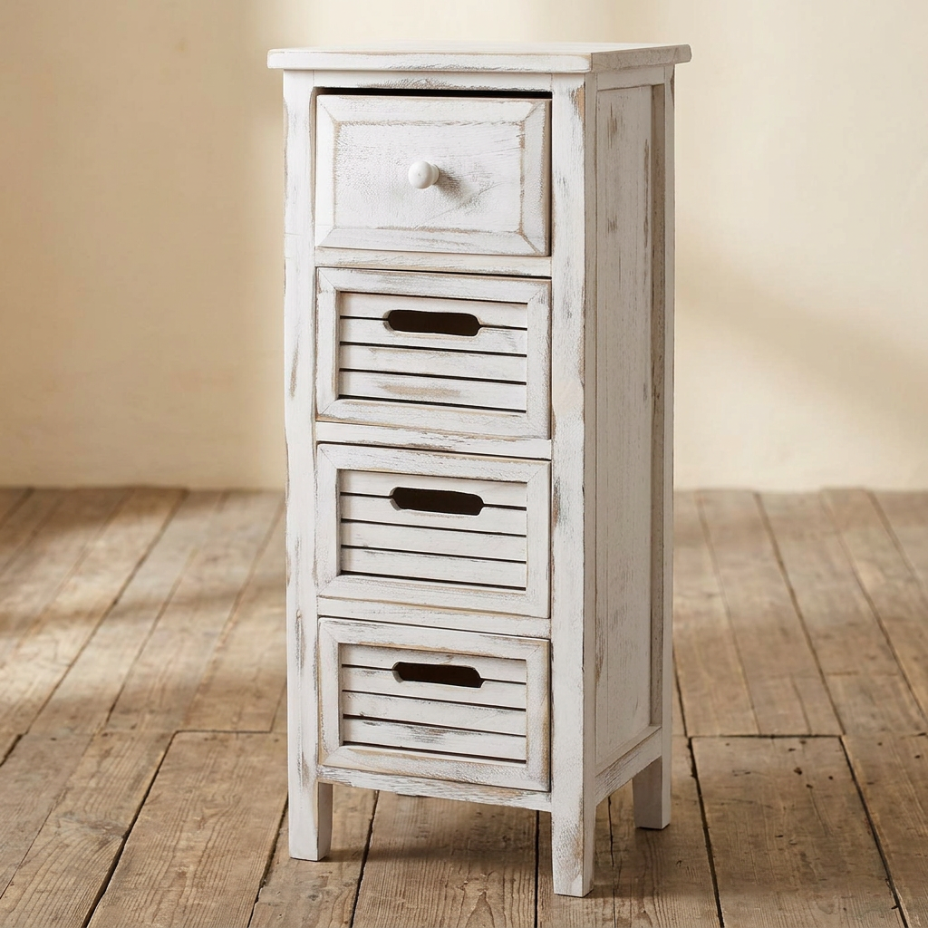 Comodino shabby vintage bianco Mendler