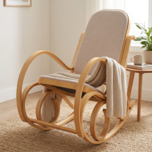 Sedia a dondolo classica Mendler M41 in legno chiaro e tessuto beige