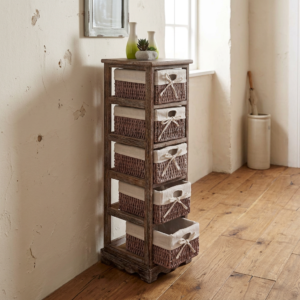 Scaffale cassettiera shabby vintage con 5 ceste
